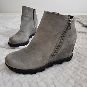 Sorel Joan of Arctic Wedge II Zip Bootie Boots Quarry Gray Size 7‎